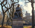 `Sir Walter Scott` portrait statue on a pedestal by Sir John Steell on Literary Walk in Central Park, New York City. Royalty Free Stock Photo